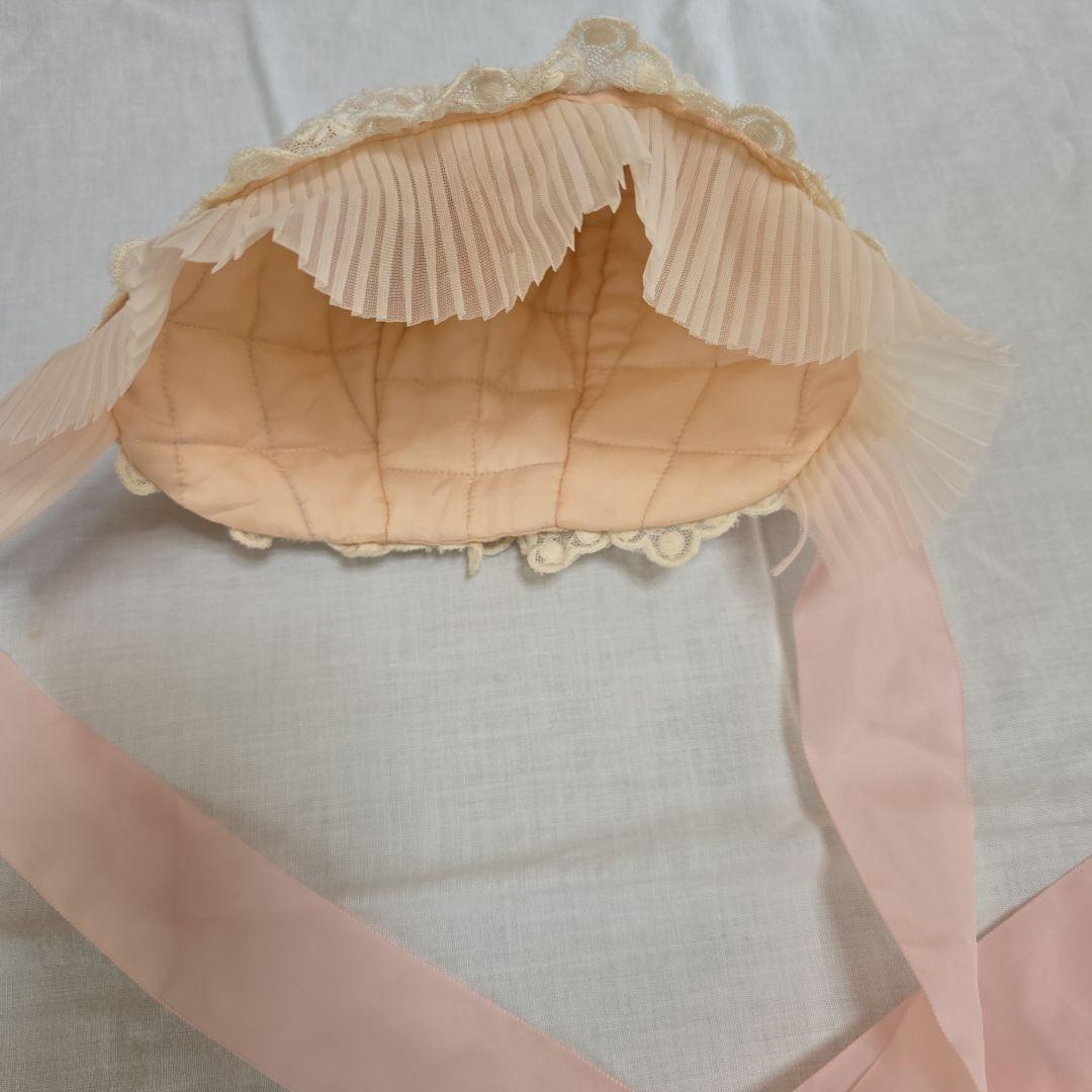 アンティークビスクドール　ドレス　フランスアンティーク　レースドレス　ボネ付き