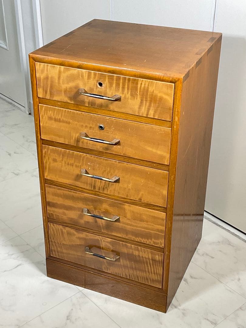 アンティーク　小引き出し 5段　ハンドル 金×黒　小箪笥　収納　古道具