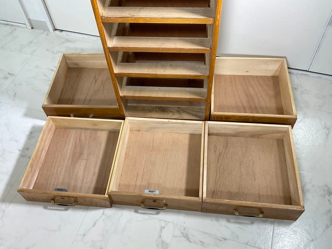 アンティーク　小引き出し 5段　ハンドル 金×黒　小箪笥　収納　古道具