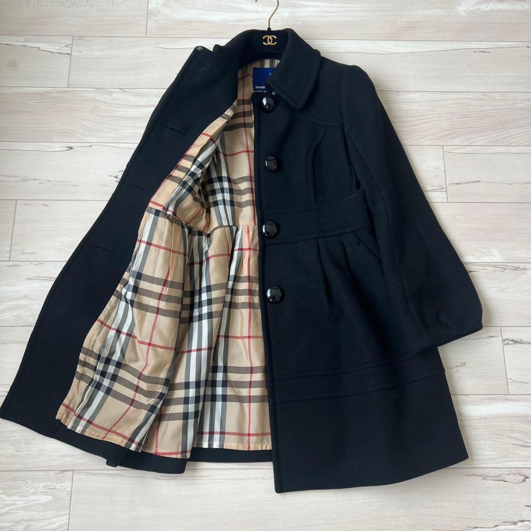 バーバリーブルーレーベル　ウールコート　チェック　Aライン　フレアスリーブ