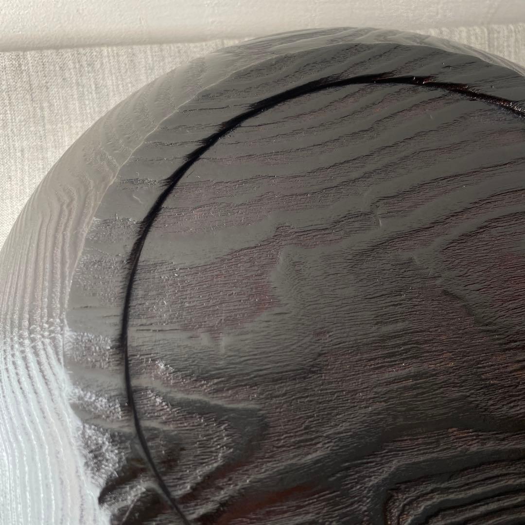 こね鉢　木製　無垢材　くり抜き　刷毛目　漆塗　松材？　大型ボウル　黒に赤丸