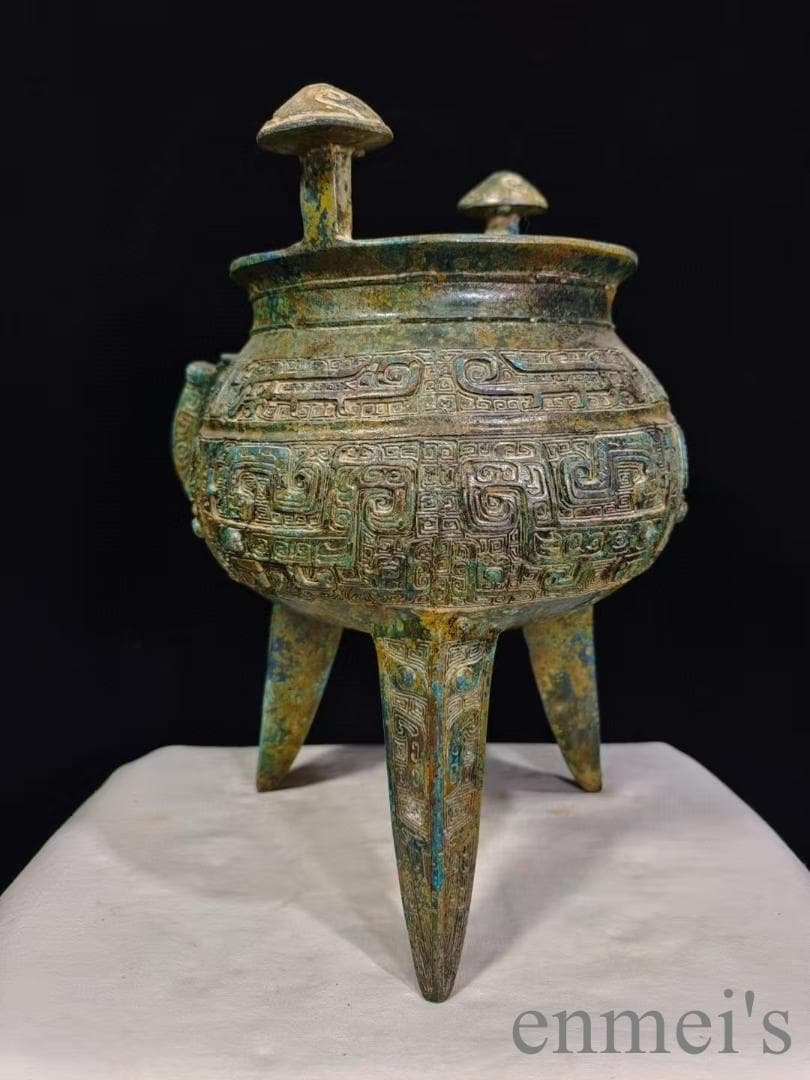 中国古美術 青銅器 禮器 盛酒器 斝 饕餮文 唐物 彫刻 骨董 供物器 時代美術