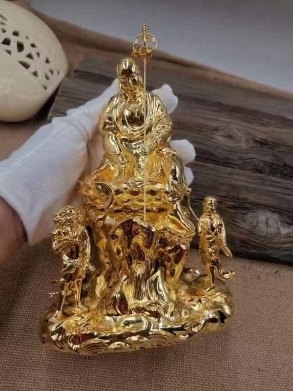 【修縁堂】メッキ 延命地蔵 置物 仏像 地蔵菩薩 仏教工芸品 鎮宅辟邪 真鍮製