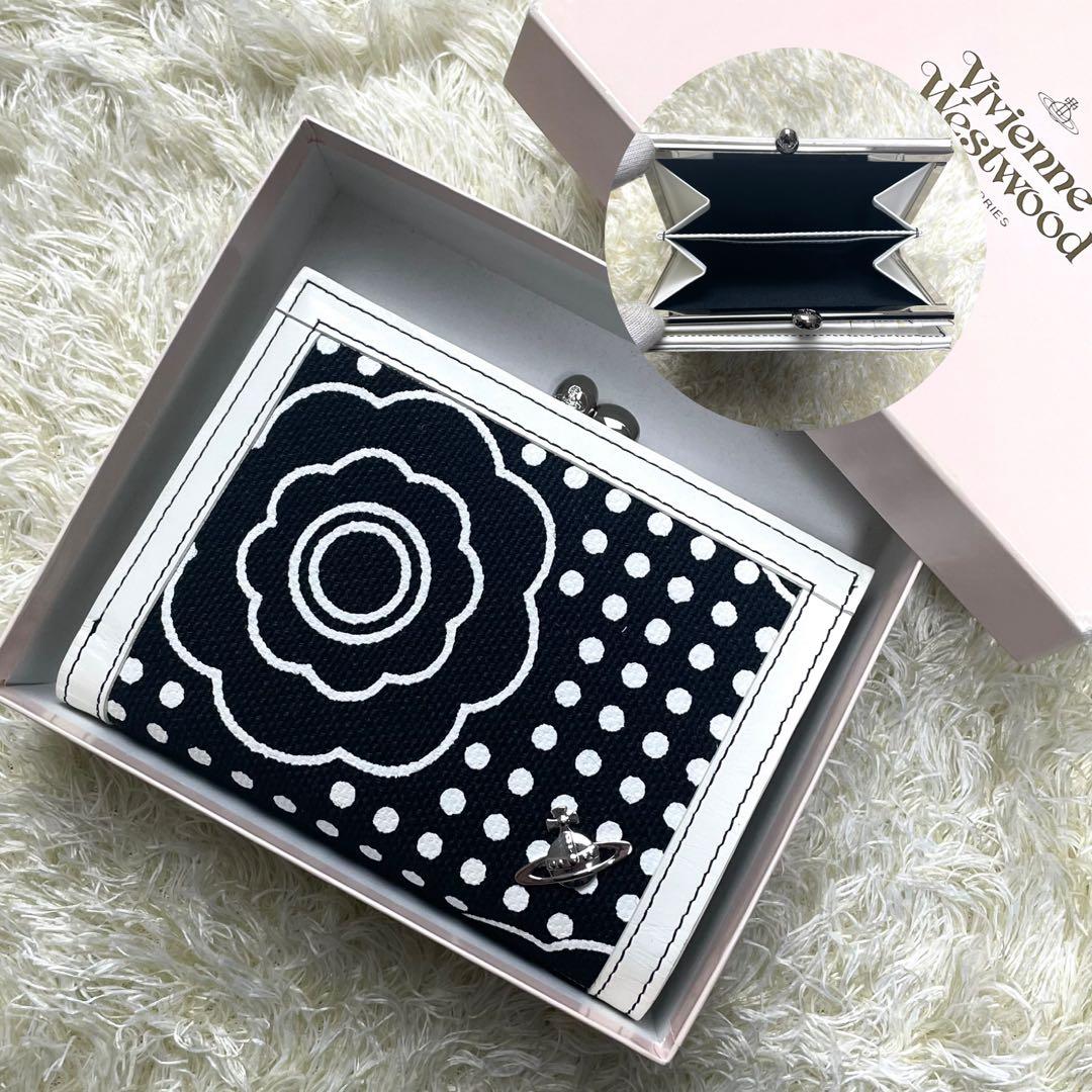 極美品 箱付き ヴィヴィアンウエストウッド 折り財布 がま口 総柄 キャンバス