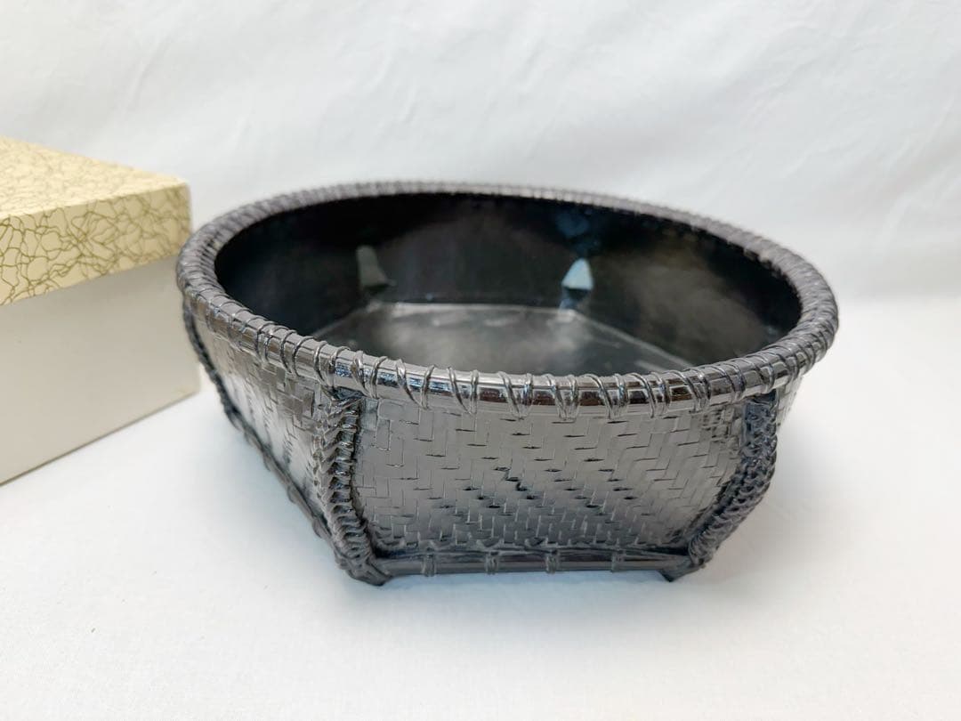 未使用 茶道具 唐物写六角 炭斗 炭入 炭点前元箱