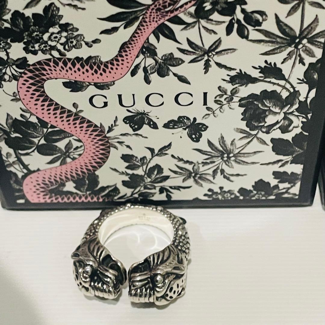 GUCCI 新品同様品　タイガーヘッドリング　925シルバー　17号#18