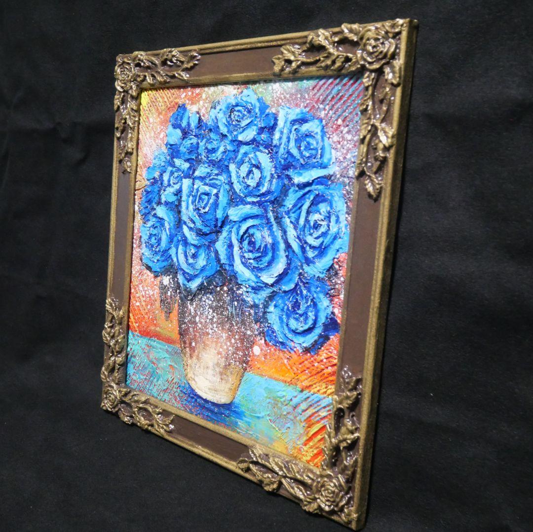 油絵 油彩 油彩画 絵 絵画【青い薔薇】