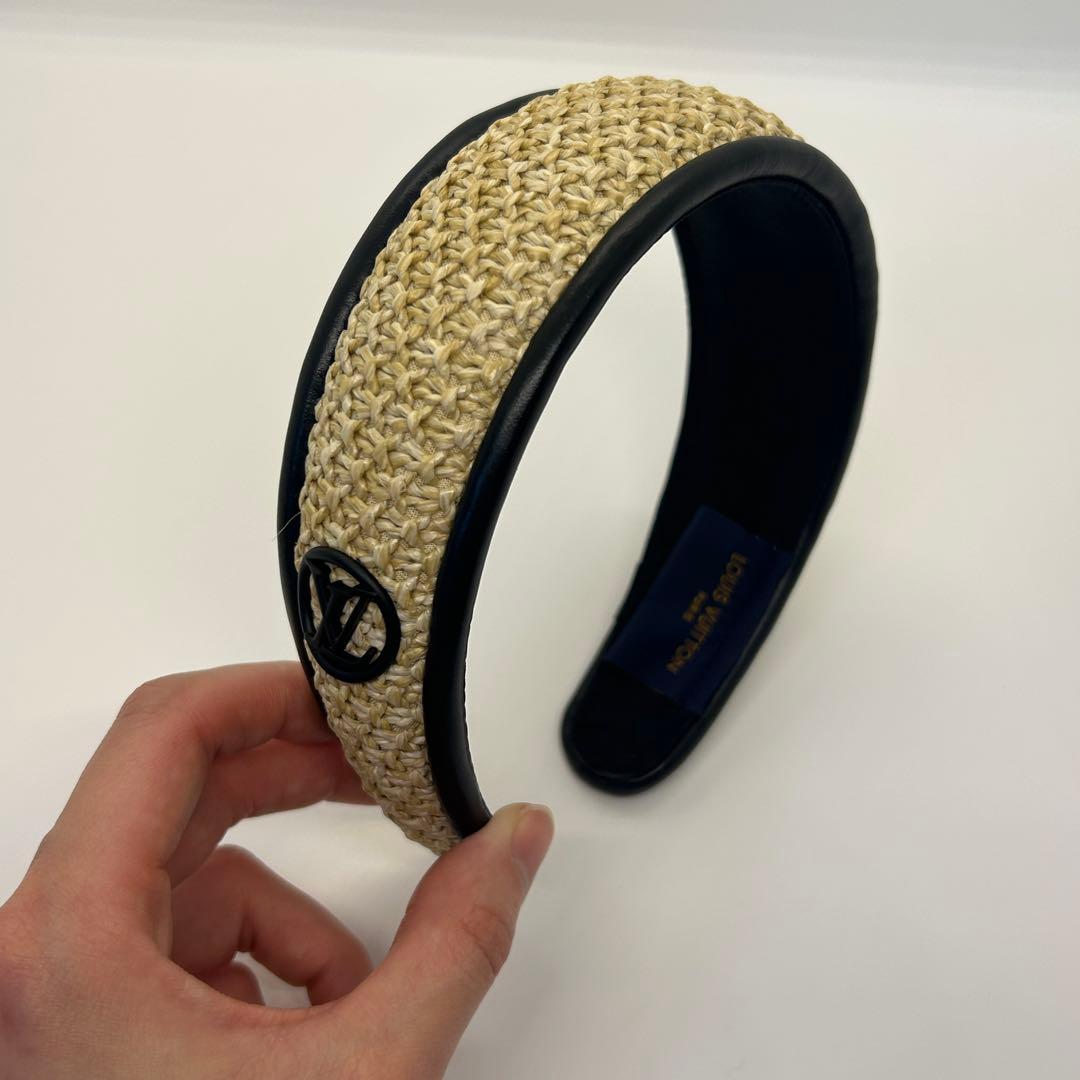 【美品】ルイヴィトン　ヘットバンド ラフィア　裏モノグラム