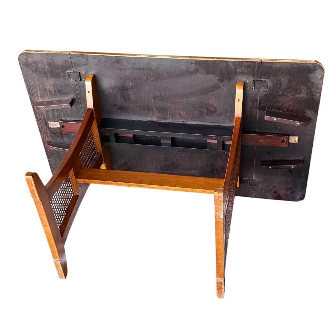 HR679 【木目とラタンが美しい】三越ブルージュ　バタフライテーブル　三越家具