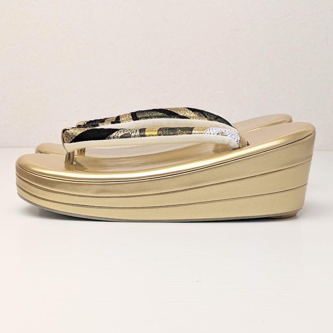 草履 バッグ セット 振袖用 帯地 ゴールド 3枚芯 フリーサイズ u52-5