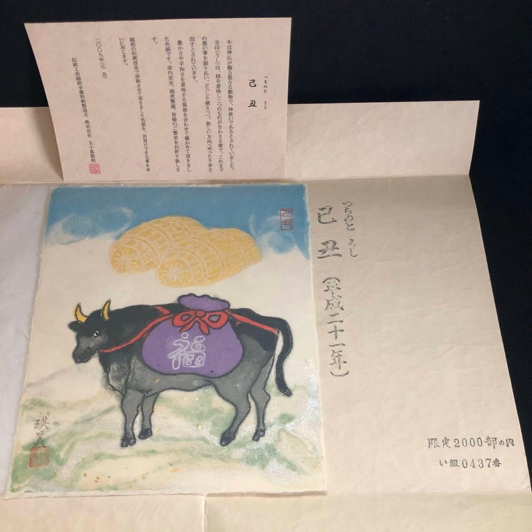 越前和紙 伝統美術工芸品 手づくり 十二支 漉き模様色紙 18枚