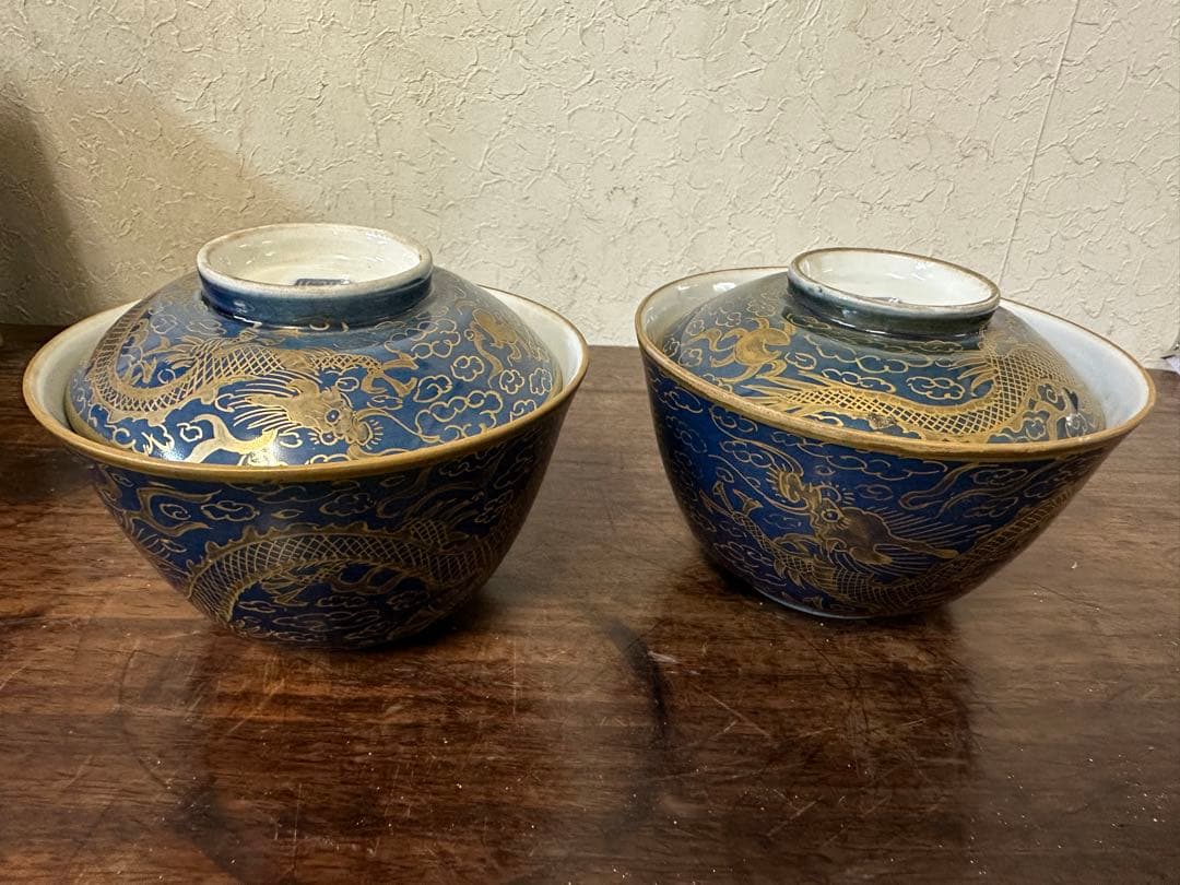 瑠璃釉　金彩　龍柄　茶碗　中国古美術　茶道　骨董品