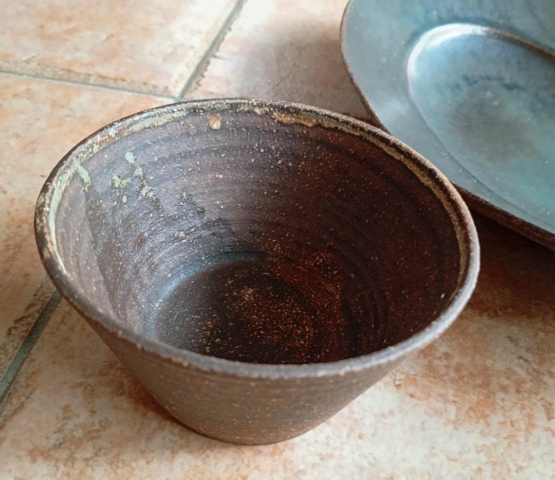 林拓児 黒釉 楕円皿 大＋小鉢 ２点セット