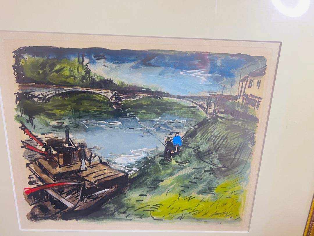 風景 パステル画 金色フレーム 約30cm x 40cm