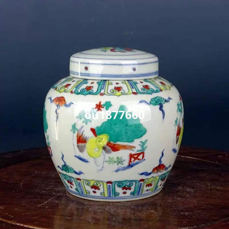 青花斗彩孔雀紋天子壺 景徳鎮 陶磁器 装飾品 現代工芸品 美術品 置物