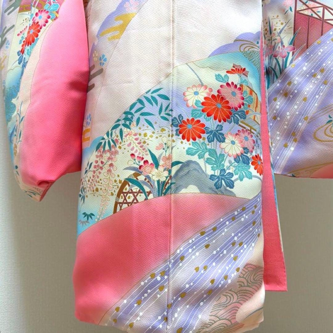 12 振袖フルセット 正絹 薄桃 ピンク 水色 金彩 暈し染め 華やか 小柄さん