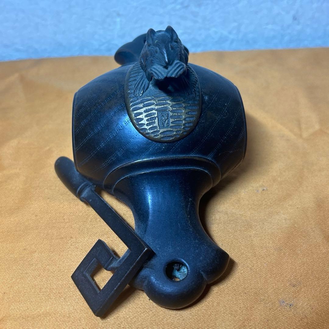 唐銅 福槌に鼡 置物 銅香炉 打ち出の小槌に鼠小判