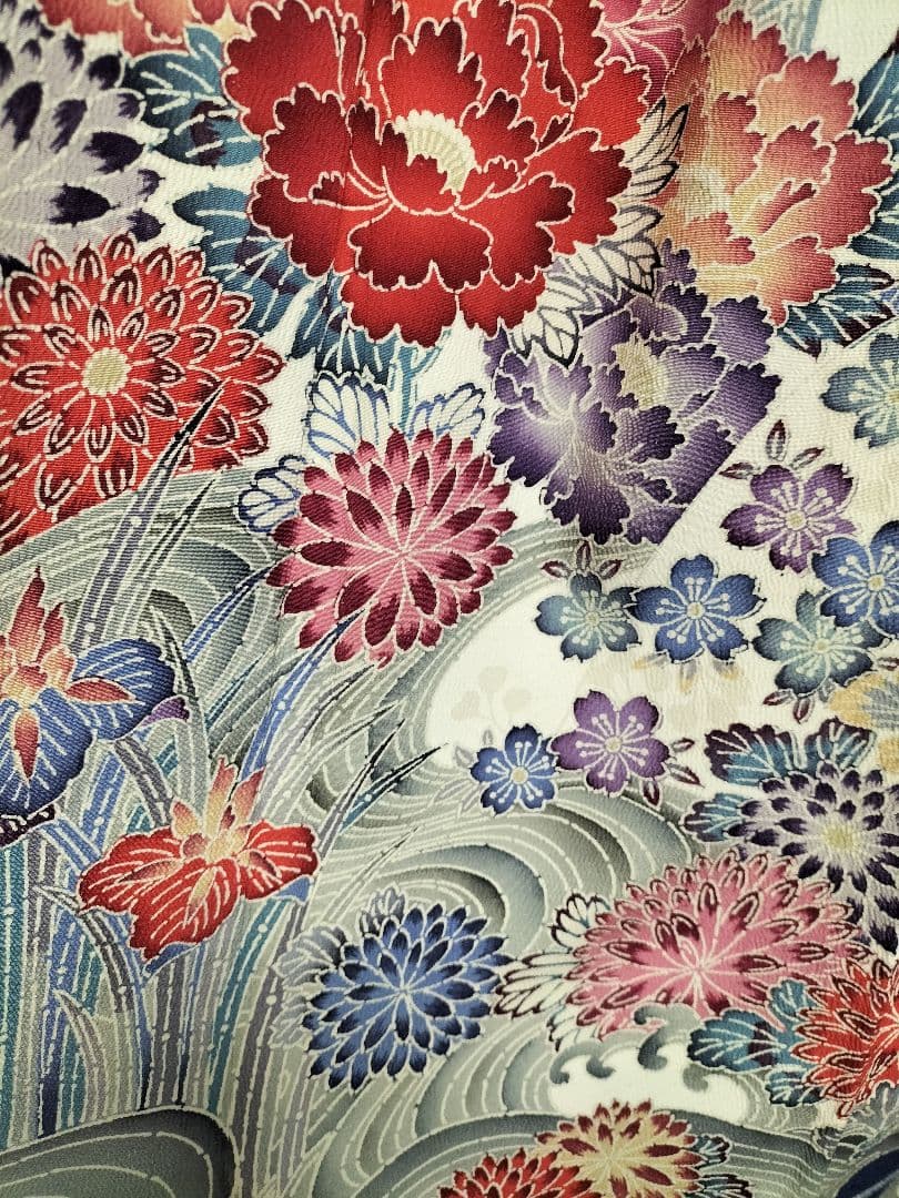 加賀友禅振袖　正絹　藍色　美品　縁起良い柄　成人式　長襦袢つき