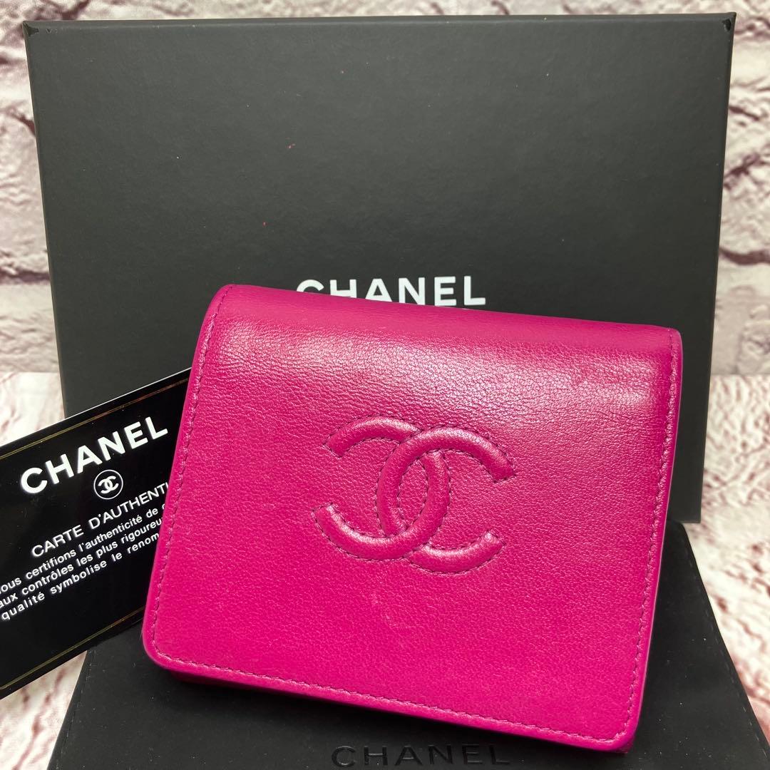 美品✨シャネル ココマーク 三つ折り財布 エンボス ステッチ レザー 正規品