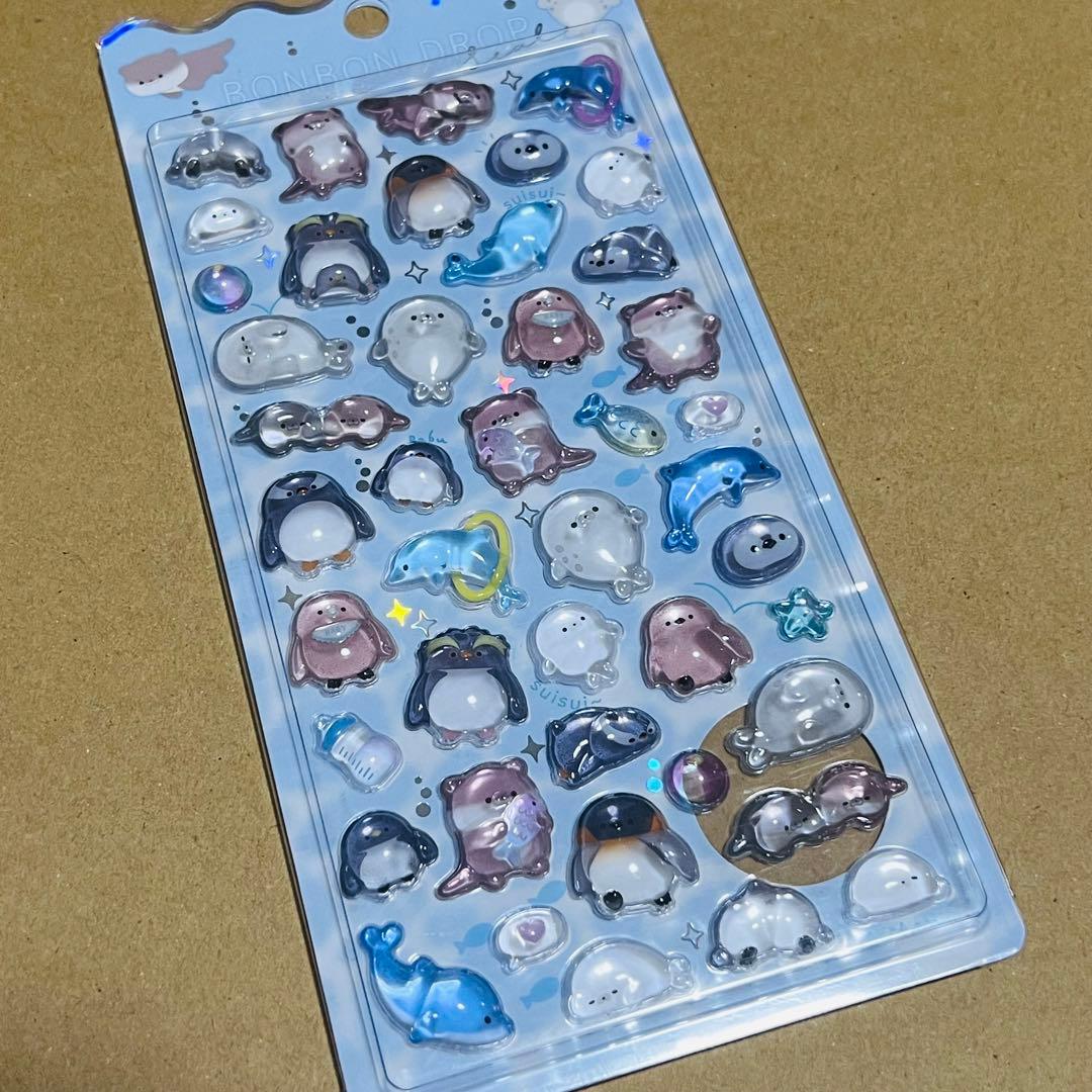 ボンボンドロップシール　水族館限定　海水魚、海獣、深海魚　３個セット