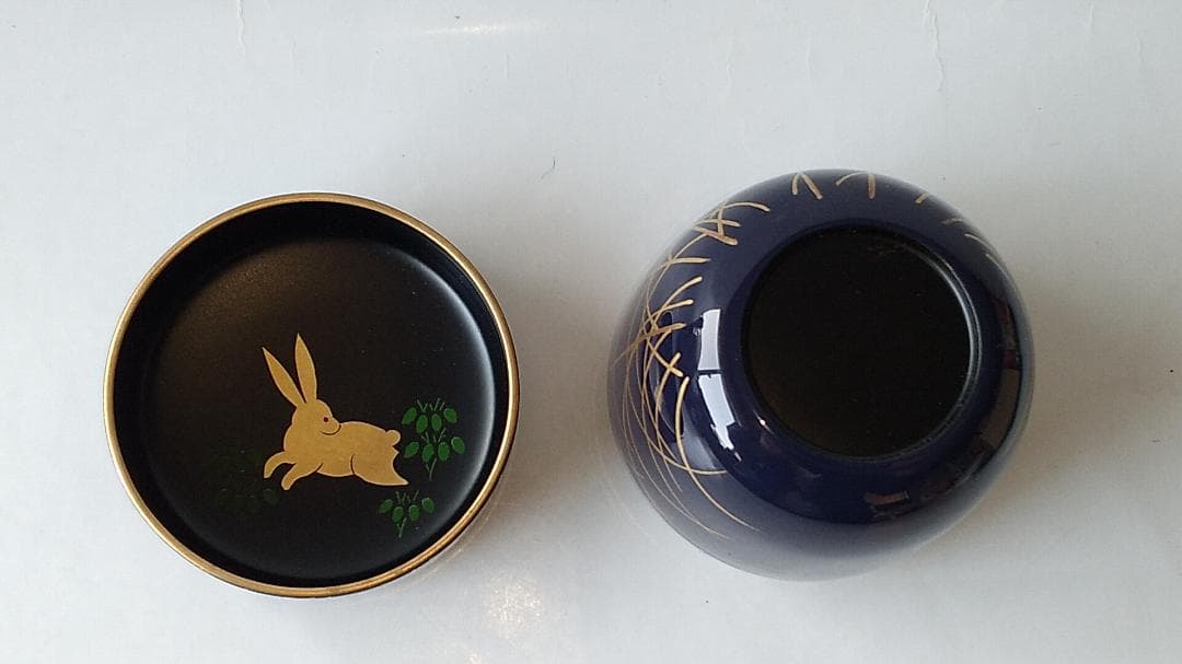 山中塗 中村湖彩 作 秋草に兎蒔絵 中棗 漆器 漆芸 茶道具 棗 共箱 新品