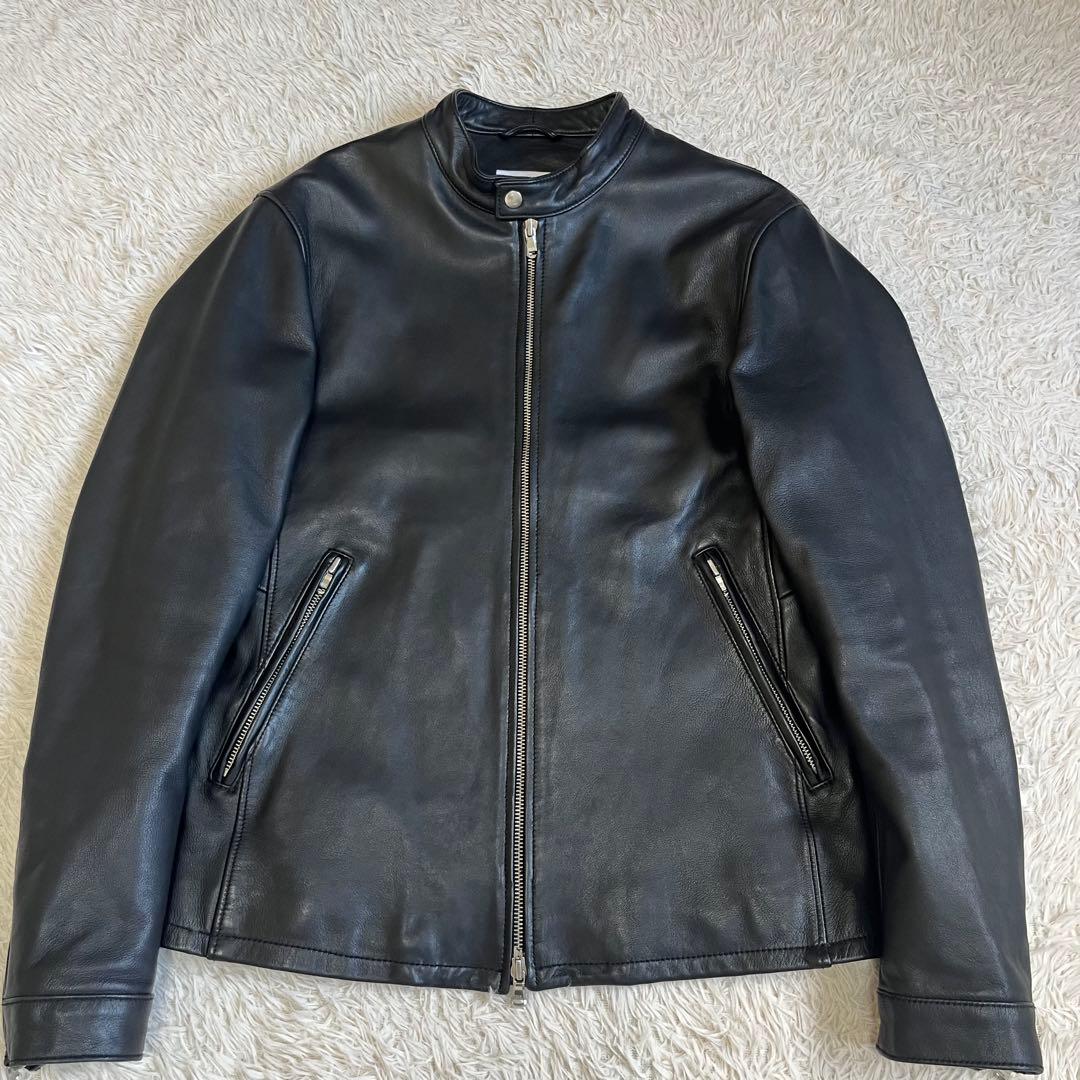 【美品】ユナイテッドアローズ 羊革 シングルライダース レザージャケット 黒 L