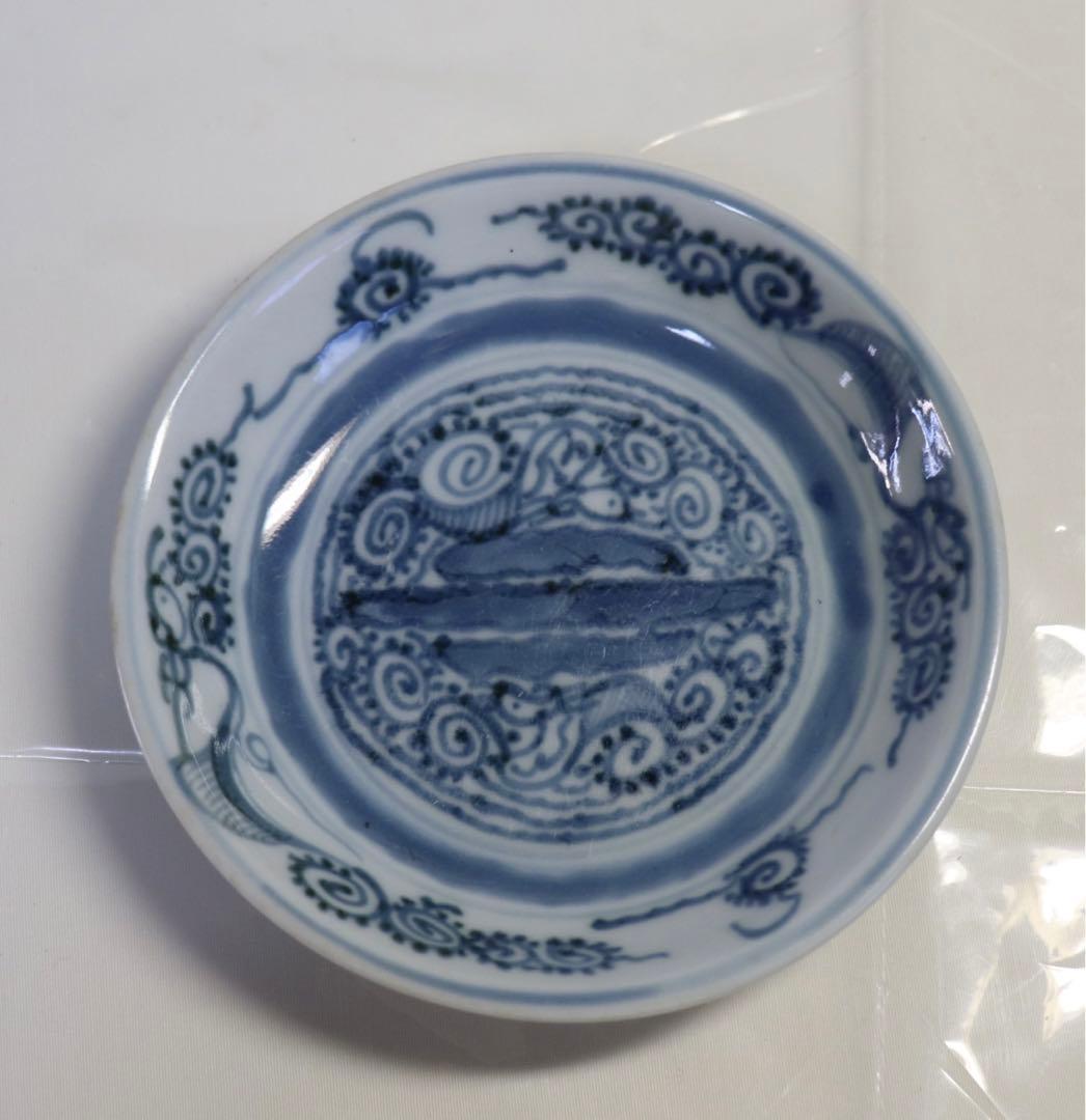 1114中国　明時代　青華葵鳳紋中皿　送料込み1118