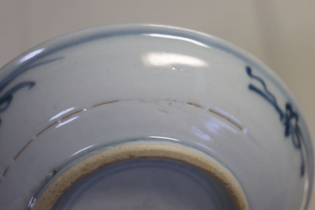 1114中国　明時代　青華葵鳳紋中皿　送料込み1118