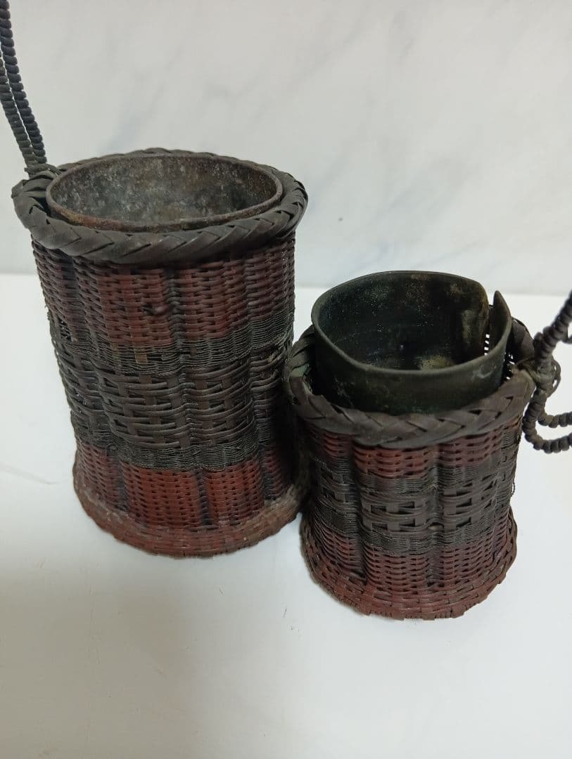 江戸時代武家旧家蔵出古銅製編込み細工茶道具置物アンティーク飾りコレクション