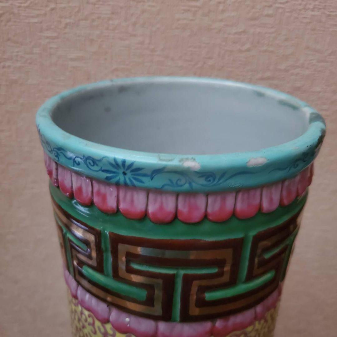 中国古玩　粉彩雲龍紋　大花瓶　天球瓶