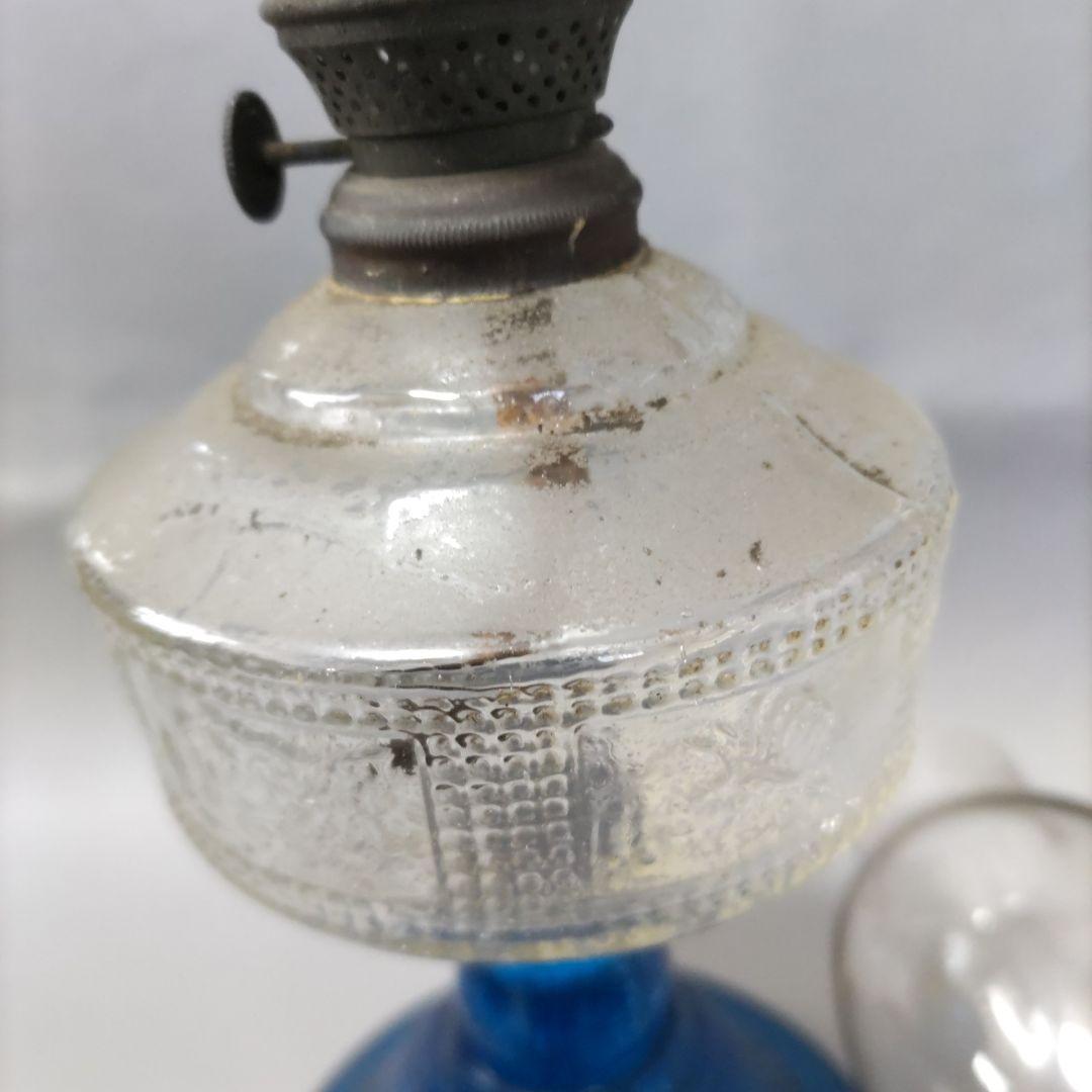 大正硝子　オイルランプ　ブルー D605