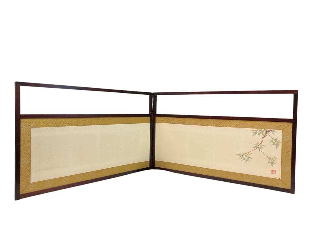竹の絵柄 木製 茶道具　風炉先屏風 幅約87cm風炉先上透 裏白角縁 茶道 茶室