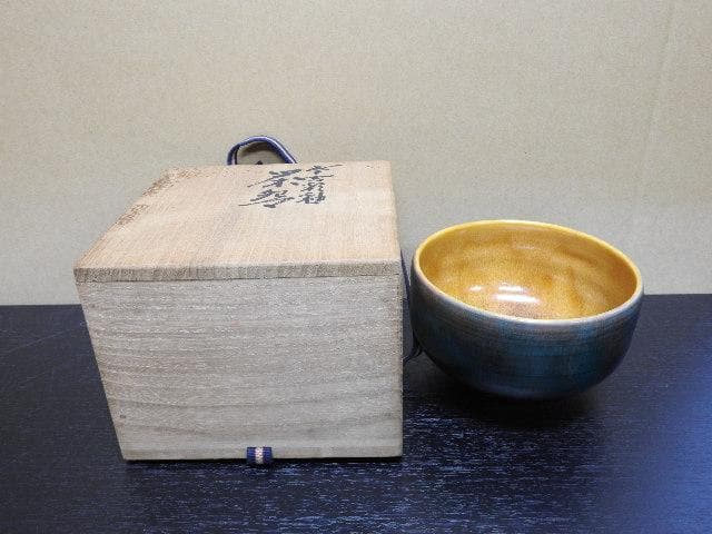 浅倉五十吉　彩釉茶碗　共箱　MA270