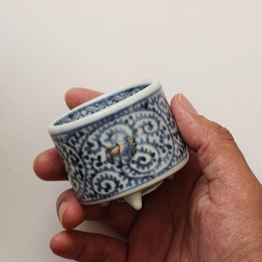 古伊万里　伊万里　江戸　中期　蛸唐草文　三足　香炉　染付