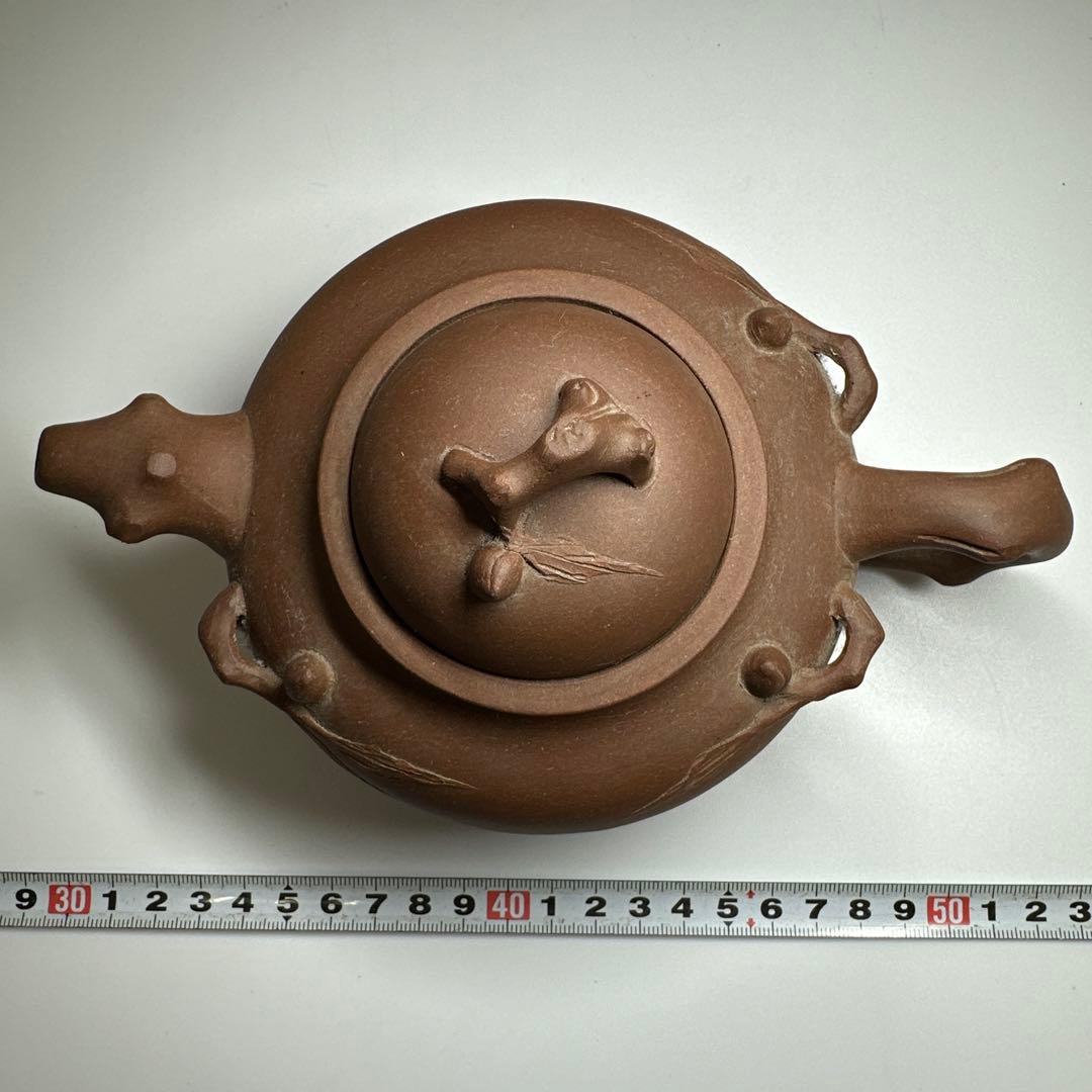 周揚大銘　朱泥急須　幅約20㎝　東Y7-0430☆2Fタエチ