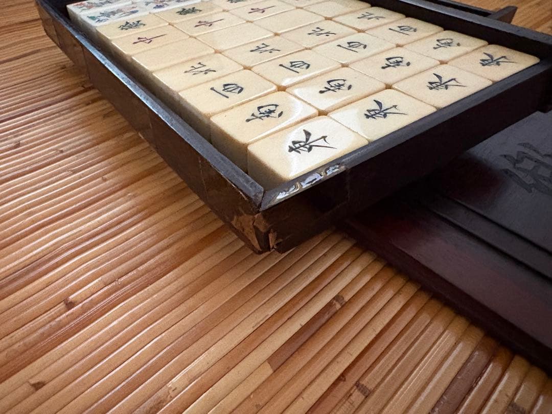 木箱入り麻雀セット　長楽　アンティーク