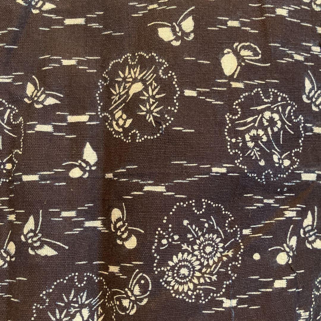 古布　両面染め　型染　藍染　蝶々　竹に雀　撫子　菊