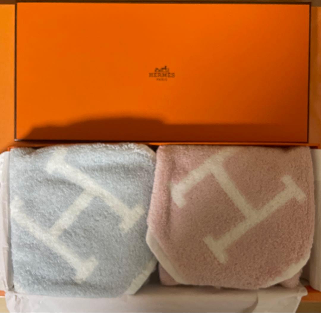 HERMES Hロゴ タオルハンカチ 2枚セット