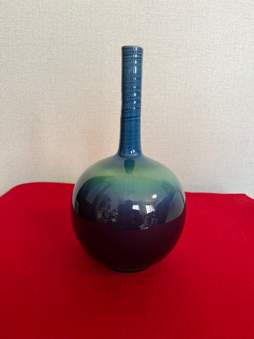 【特価】三代 人間国宝 徳田八十吉（正彦銘）碧明釉 花入 高さ約22㎝ T267