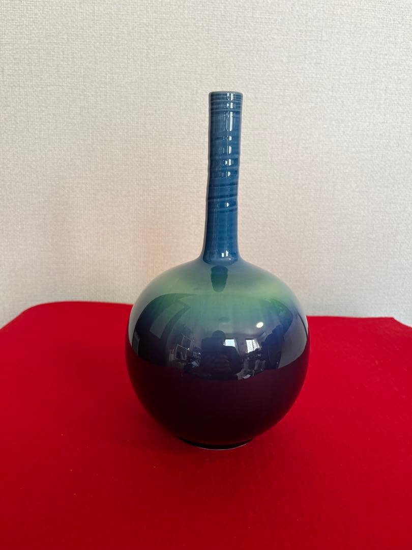 【特価】三代 人間国宝 徳田八十吉（正彦銘）碧明釉 花入 高さ約22㎝ T267