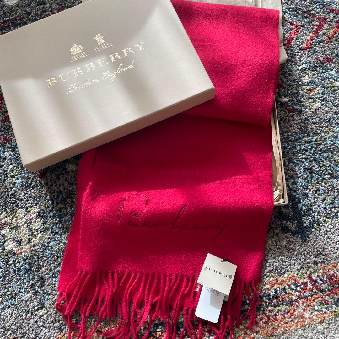 BURBERRY 赤 カシミヤ マフラー 箱付き