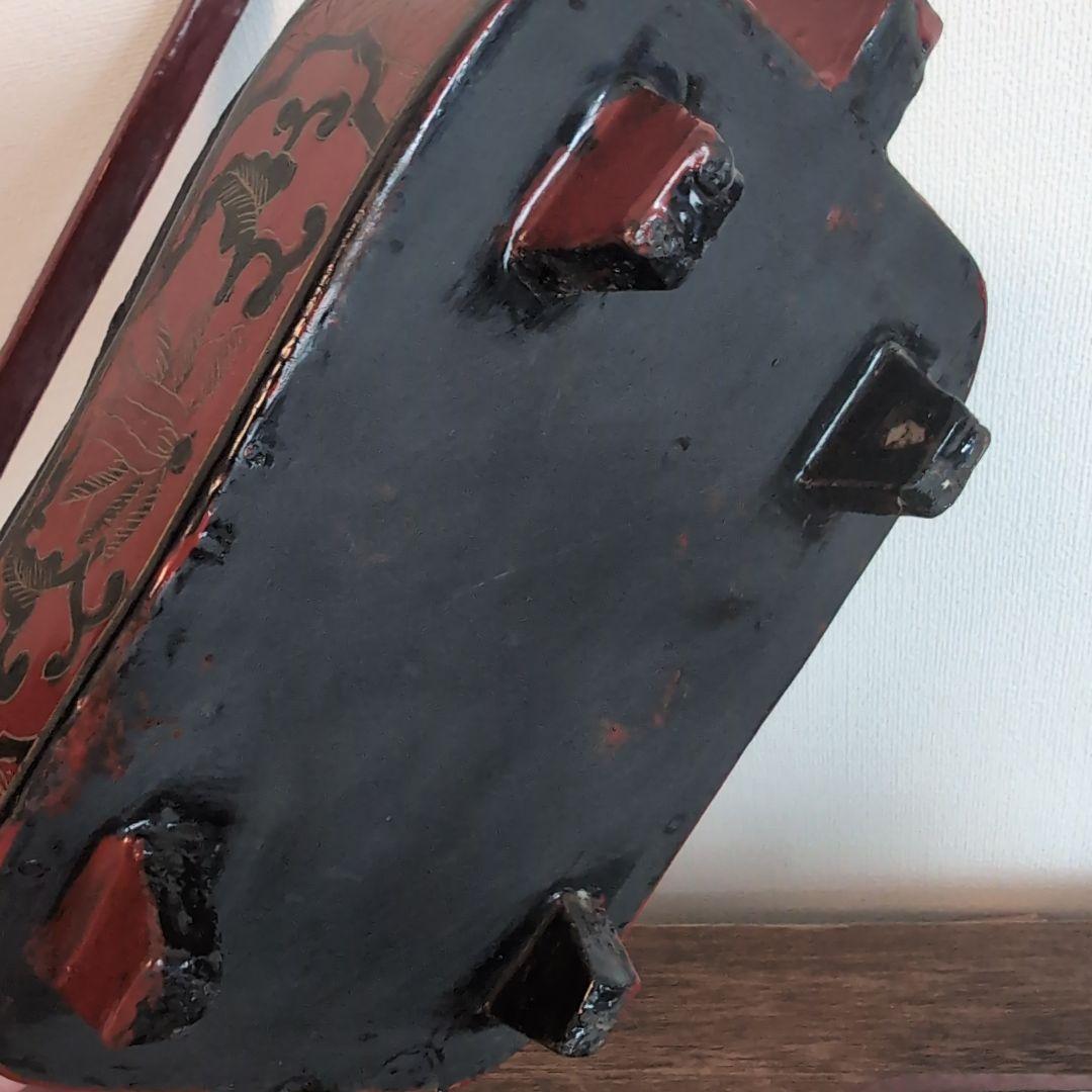 中国古玩　古染付上蓋　三段取手付重　漆器 菓子器・喰籠 古美術　骨董