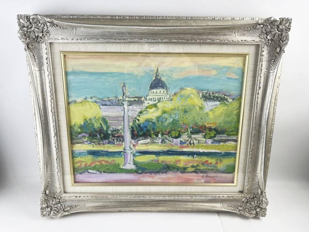 美品 大前博士作 真贋保証 六月のルクサンブル 風景画 6号 額装 直筆サイン