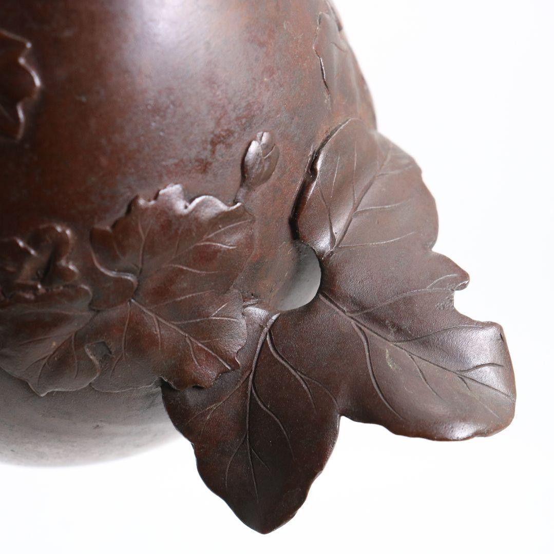 鋳師 金森浄栄作 鋳銅 瓢花入 高岡銅器 共箱　AW827