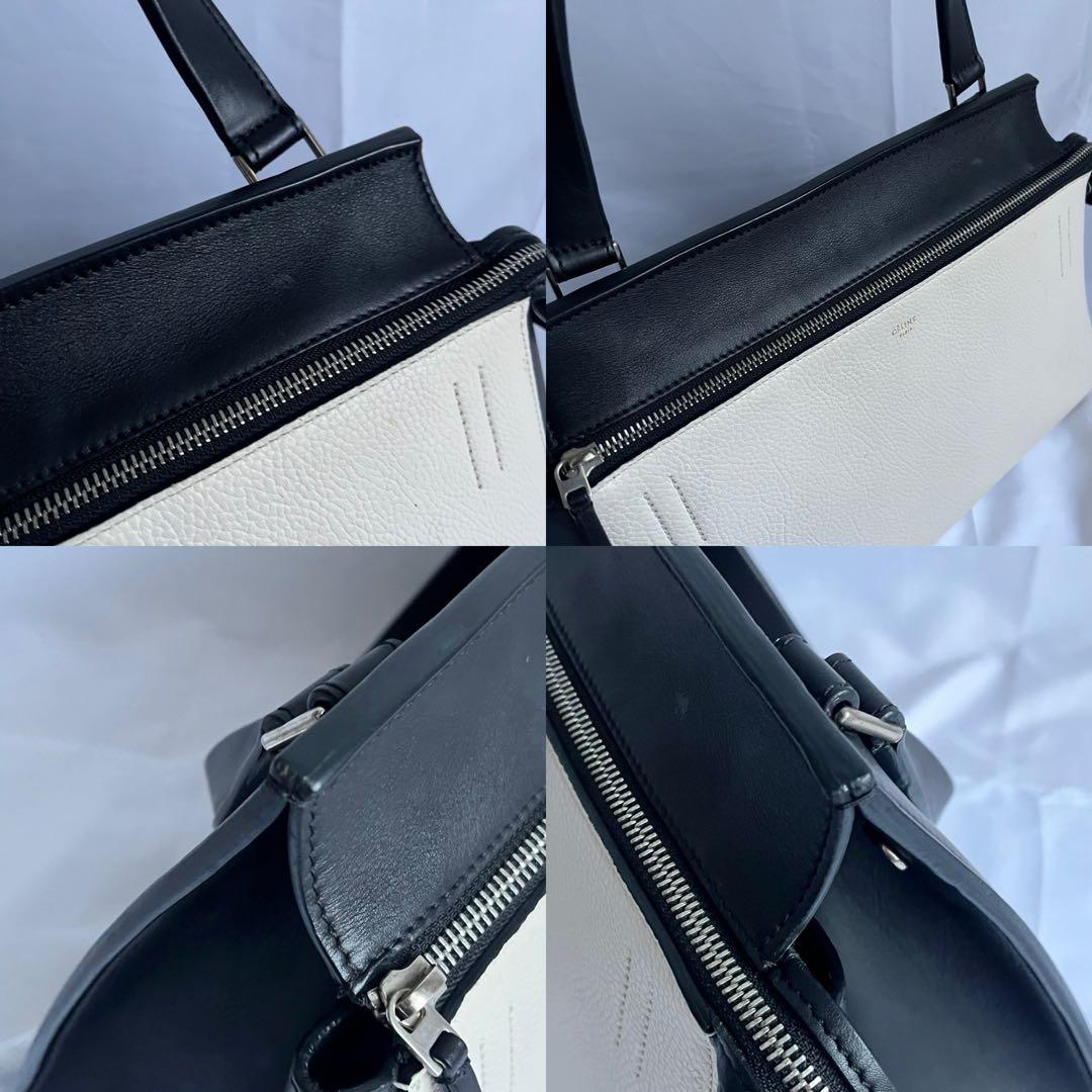 ✨極美品✨　CELINE エッジ　ハンドバッグ　バイカラー　レザー　ブラック
