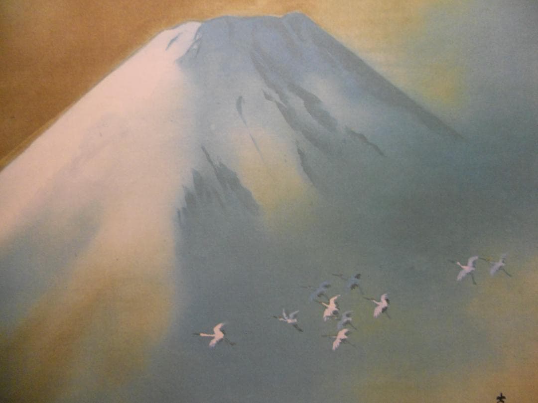 掛け軸 横山大観 霊峰飛鶴 絹本 名品 複製 希少 軸装 茶道具 掛軸 美品