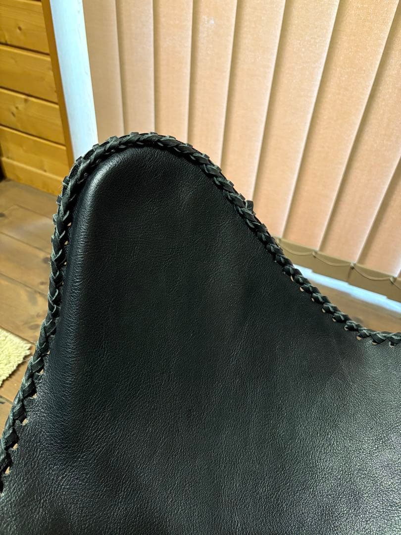 美品 ビカーサ購入 黒レザー バタフライチェア 手縫い 本革