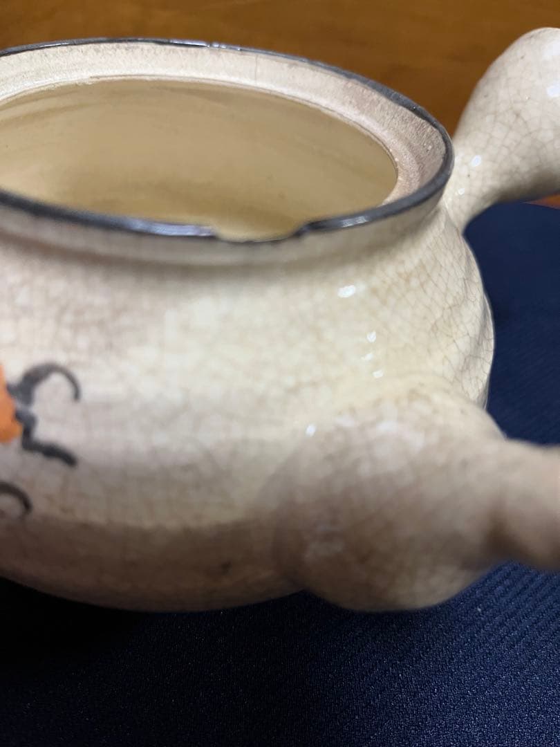 骨董　急須　煎茶道具　貫入　かに彫刻　アンティーク急須