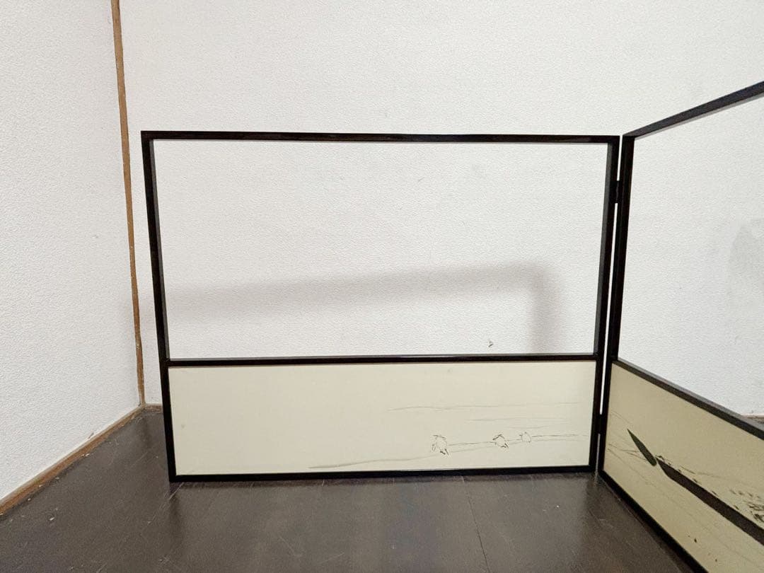 茶道具 堀内宗完 宗匠 自筆 曳舟図 如心斎好 腰風風炉先屏風 黒缘 書付 花押