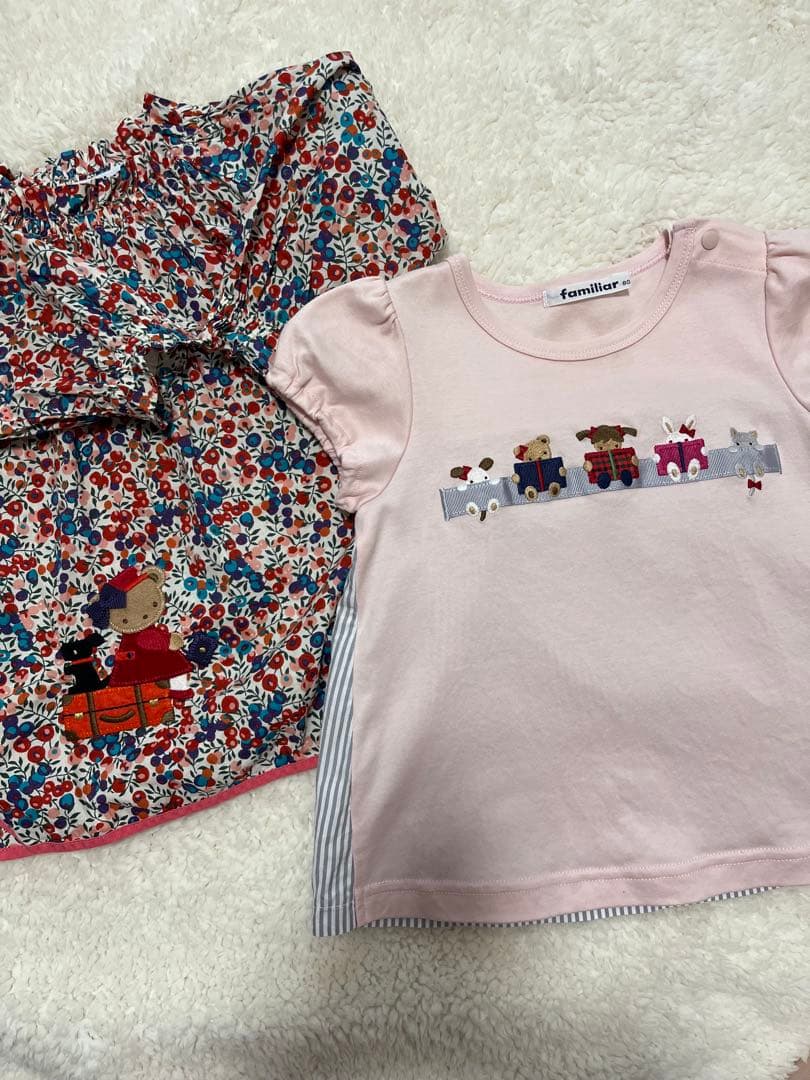 familiar ピンクTシャツ 列車デザイン 80センチ